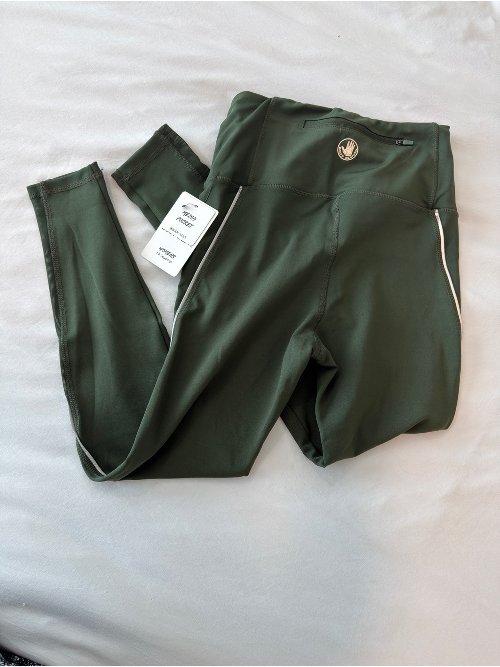Womens Olive Green Athletic Leggings with Reflective Trim